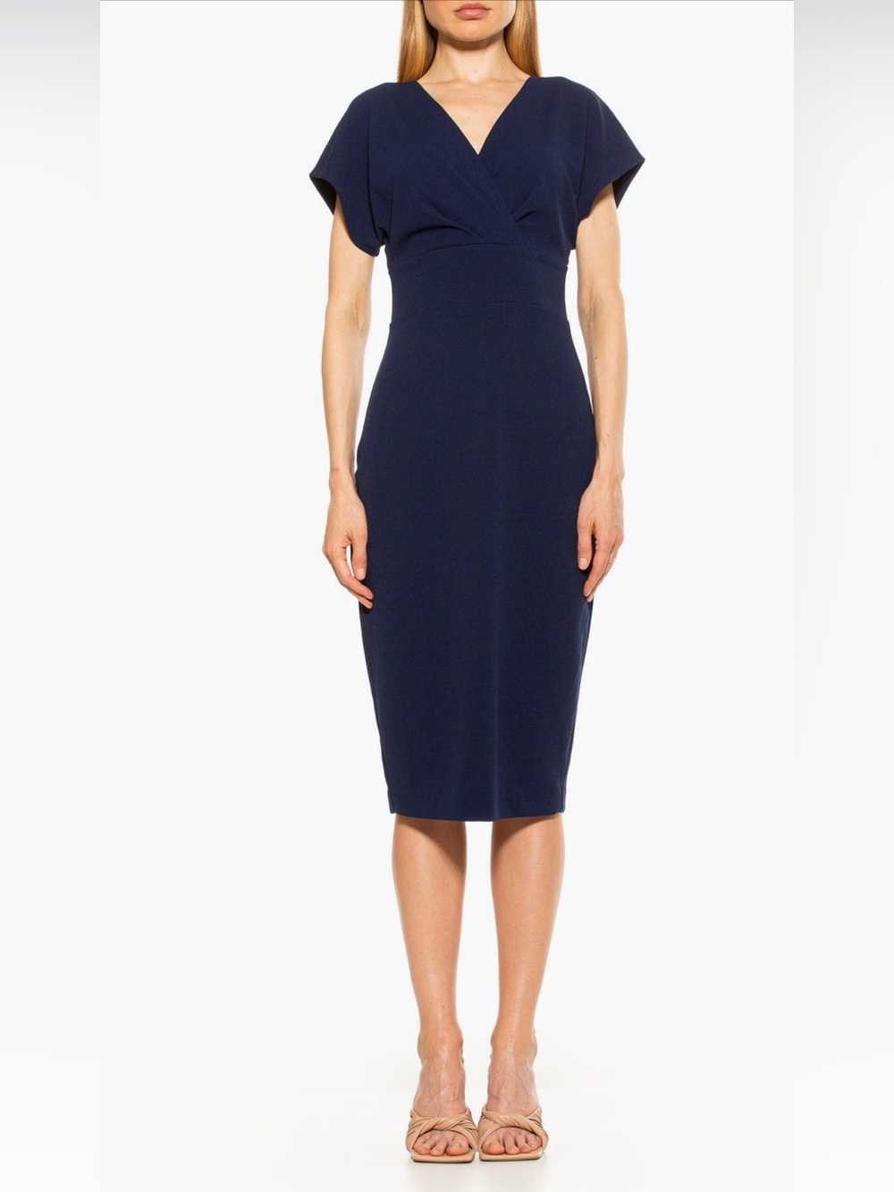 NWT Alexia Admor Naomi Draped Sheath Dress Navy Blue XL Wedding Guest